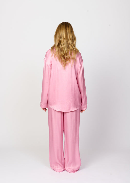 Plain soft petal pink silky feel pyjamas back view